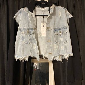 Denim Jacket w/ Sweatshirt Sleeves